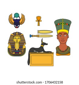 collection of treasures and objects of ancient egypt. illustration for web and mobile design.