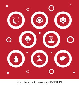 Collection Of Tree, Blob, Midnight And Other Elements.  Set Of 8 Bio Icons Set. 
