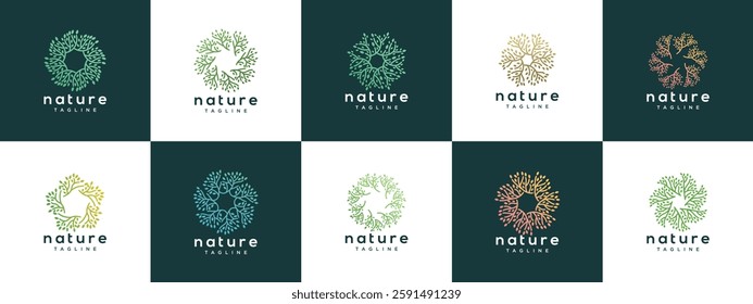 collection tree branch round leaf logo vector icon illustration