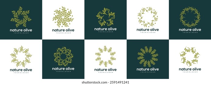 collection tree branch round leaf logo vector icon illustration