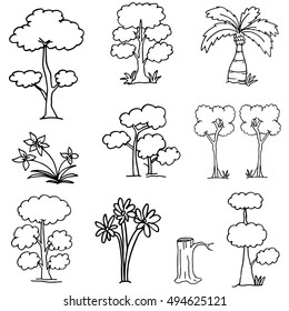 Collection of tree doodles vector art illustration