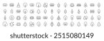 Collection of Tree and Forest Related Line Icons. Editable Stroke for Design, Web Sites, Apps, Cards. Contains Linear Images of Deciduous and Coniferous Trees