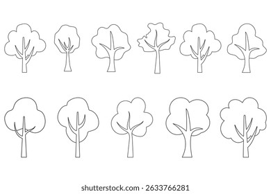 Colección de iconos de líneas relacionadas con árboles y bosques. Trazo Editable para Diseño, Sitios web, App, Tarjetas.  El sistema incluye iconos como decoración moderna del árbol con la estrella, árbol del año nuevo con la guirnalda y eps 10