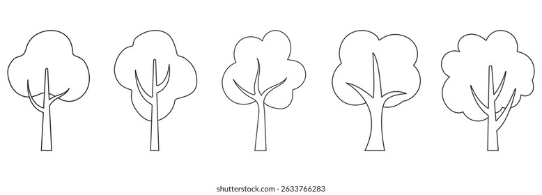 Collection of Tree and Forest Related Line Icons. Editable Stroke for Design, Web Sites, Apps, Cards.  Set includes icons as modern tree decoration with star, new year tree with garland and eps 10