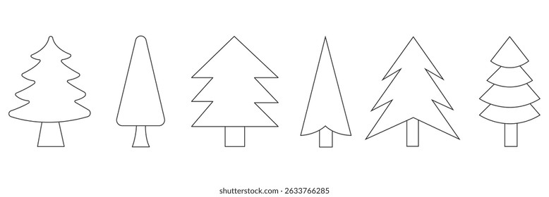 Colección de iconos de líneas relacionadas con árboles y bosques. Trazo Editable para Diseño, Sitios web, App, Tarjetas.  El sistema incluye iconos como decoración moderna del árbol con la estrella, árbol del año nuevo con la guirnalda y eps 10