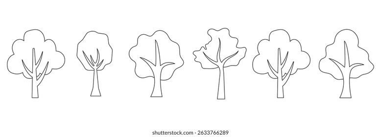 Collection of Tree and Forest Related Line Icons. Editable Stroke for Design, Web Sites, Apps, Cards.  Set includes icons as modern tree decoration with star, new year tree with garland and eps 10