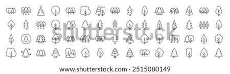 Collection of Tree and Forest Related Line Icons. Editable Stroke for Design, Web Sites, Apps, Cards. Contains Linear Images of Deciduous and Coniferous Trees