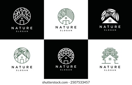 Sammlung von Baumhaus Natur Logo Designs, Baum mit Haus Konzept.	