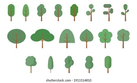 colección de ilustración de árbol. muchos vectores de árboles grandes y pequeños en fondo blanco. gráfico de ilustración de árbol de crecimiento.