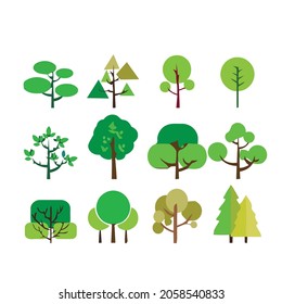 Sammlung von Baumillustrationen. Kann verwendet werden, um jedes Thema der Natur oder gesunden Lifestyle zu beschreiben.
