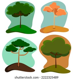 Colección de ilustraciones de árbol. Se puede usar para ilustrar cualquier tema de la naturaleza o estilo de vida saludable. Vector. Con fondo. colorido. Temporadas
