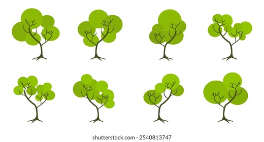 Collection of tree illustrations in flat style. simple tree icon in flat style. Can be used to design book covers, information boards, banners and icons.