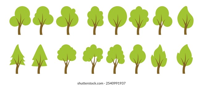 Collection of tree illustrations in flat style. simple tree icon in flat style. Can be used to design book covers, information boards, banners and icons.