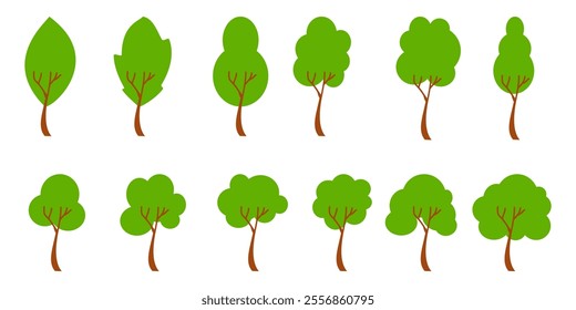 Collection of tree illustrations in flat style. simple tree icon in flat style. Can be used to design book covers, information boards, banners and icons.