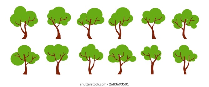 Colección de ilustraciones de árbol en estilo plano. Icono de árbol simple en estilo plano. Se puede utilizar para diseñar portadas de libros, tableros de información, Anuncios e íconos.