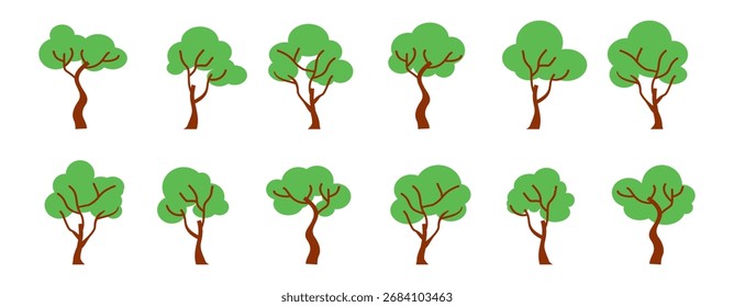 Coleção de ilustrações em árvore em estilo plano. ícone de árvore simples em estilo plano. Pode ser usado para projetar capas de livros, quadros de informação, banners e ícones.
