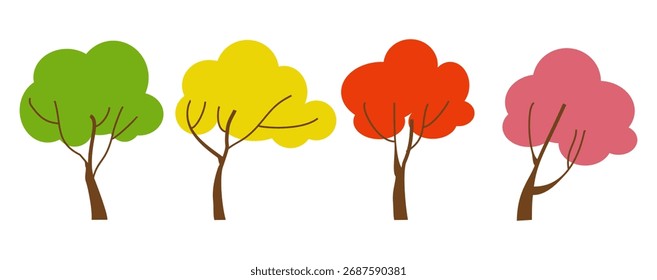 Coleção de ilustrações em árvore em estilo plano. ícone de árvore simples em estilo plano. Pode ser usado para projetar capas de livros, quadros de informação, banners e ícones.
