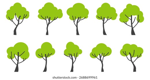 Colección de ilustraciones de árbol en estilo plano. Icono de árbol simple en estilo plano. Se puede utilizar para diseñar portadas de libros, tableros de información, Anuncios e íconos.