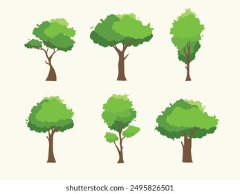Sammlung von Baumillustrationen, Naturhintergrund, flachen Vektorgrafiken.