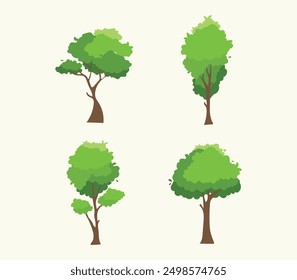 Colección de ilustraciones de árboles, fondo de la naturaleza, Ilustraciones vectoriales planas.