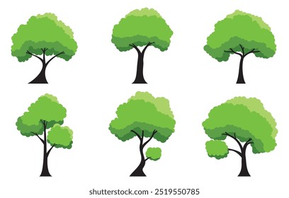 Collection of tree isolated on a white background. Each species of trees. A tree with green leaves. Nature or healthy lifestyle topics. Vector illustration flat design style