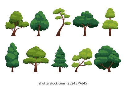 Collection of tree isolated on a white background. Each species of trees. A tree with green leaves. Nature or healthy lifestyle topics. Vector illustration flat design style