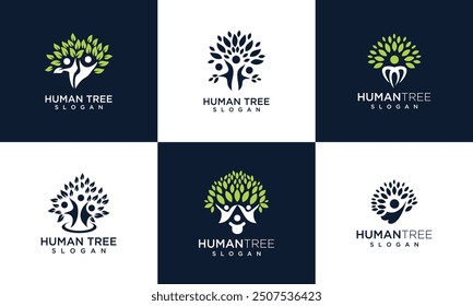 Collection of Tree People Ecological Symbols template Logo	
