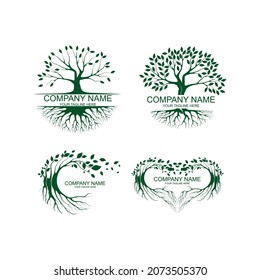 Collection tree and roots vector, tree with round shape