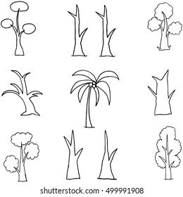 Collection of tree set hand draw vector art