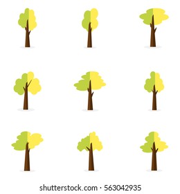 Collection of tree set vector art illustration