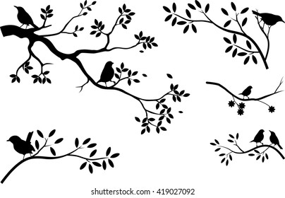 collection of tree silhouette with bird