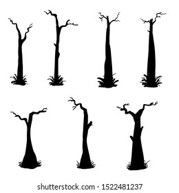 collection of tree silhouette with doodle handdrawn style