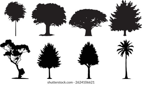 Collection tree silhouette vector illustration on white background