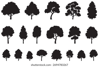 Sammlung von Baum Silhouetten in Schwarz-Weiß-Wald Landschaft
