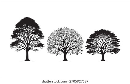 Coleção de silhuetas da árvore. Silhuetas de ilustração de árvore no fundo branco.