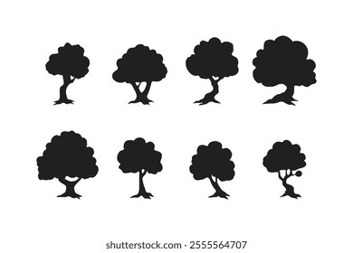 Collection of tree silhouettes isolated on white background. Used for your work.