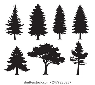 A collection of tree silhouettes in various shapes and sizes.Vector illustration.