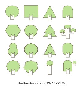 A collection of tree vector illustrations on a white background that can be used to illustrate topics about nature. and shows being in a good environment.