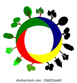 Collection of trees around the world graphics. On a white background
