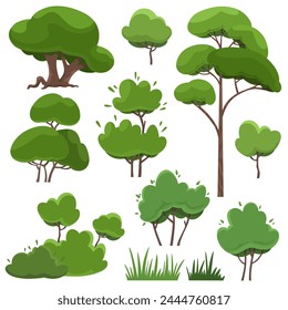 Collection of trees in cartoon flat style. Vector element.