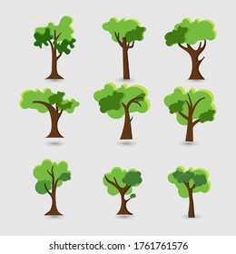 Collection of trees cartoon illustrations. Can be used to illustration any nature or healthy lifestyle topic. tree cartoon vector illustration on white background. 