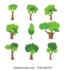 Collection of trees cartoon illustrations. Can be used to illustration any nature or healthy lifestyle topic. tree cartoon vector illustration on white background. 