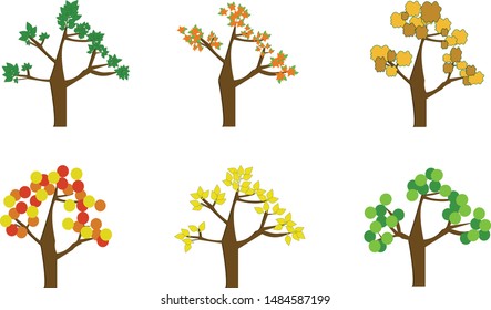 Collection of trees color illustrations. 