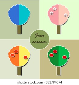 Collection Of Trees  in different seasons. Simple collection of apple trees of different shapes.  Vector illustration EPS10.