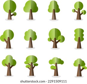 Collection trees in flat style. Nature icons, Green planet sign,simple flat vector.