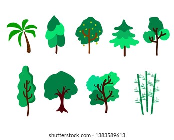 Collection of trees hand draw illustrations. Can be used to illustrate any nature or healthy lifestyle topic. Vector-EPS 10