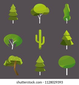 Collection of trees illustrations. Can be used to illustrate any nature or healthy lifestyle topic. - Vector. Pine and oak, evergreen plant illustration.
