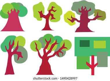 Collection of trees illustrations. Can be used to illustrate any nature or healthy lifestyle topic.