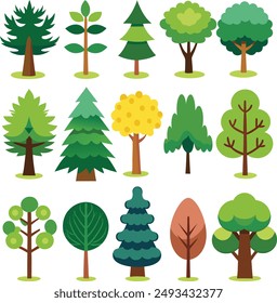 Collection of trees illustrations. Can be used to illustrate any nature or healthy lifestyle topic.