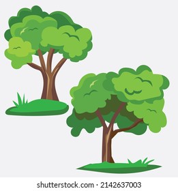 Collection of trees illustrations. Complementing the nature of various media used in design on a gray background
